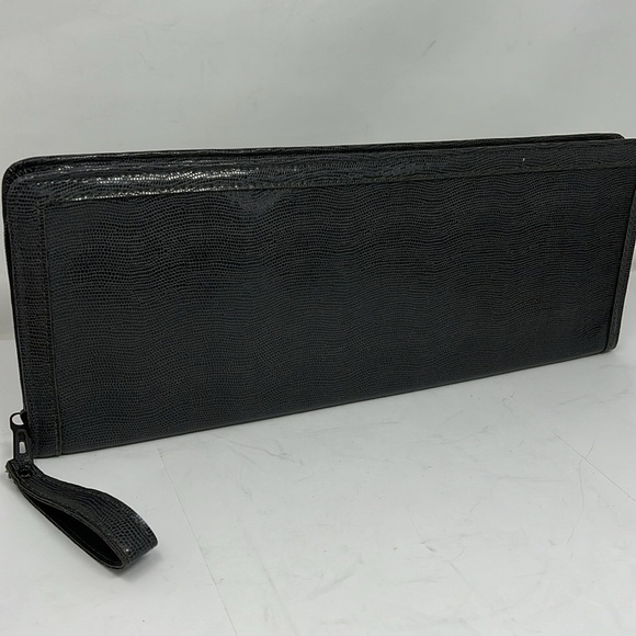 Neiman Marcus Tie Zip Around Long Travel Gray Clutch - Picture 3 of 9